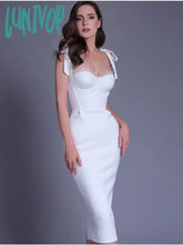 Lunivop New Chic Women Summer Sexy Backless Split White Beige Midi Bodycon Bandage Dress Elegant